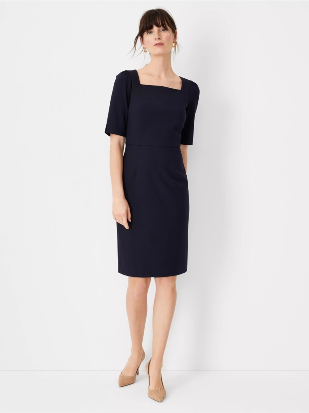 The Petite Elbow Sleeve Square Neck Dress in Seasonless Stretch